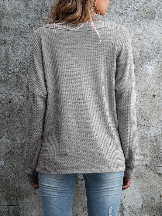 Stilla | Kvinders Hættetrøjer V-hals Løs Strikket Knap Sweatshirt