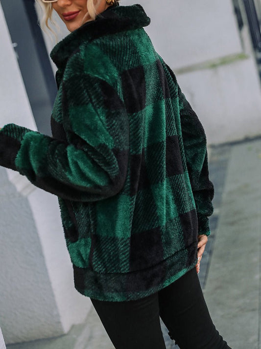 Stilla | Damejakker Double Face Fleece Krave Plaid Jakke