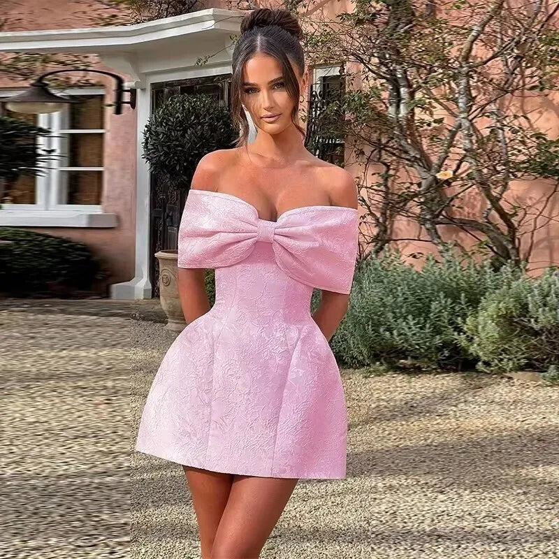Stilla | Kvinders Jacquard Talje Wrap A-Linje Mode Designer Kjoler (kort)