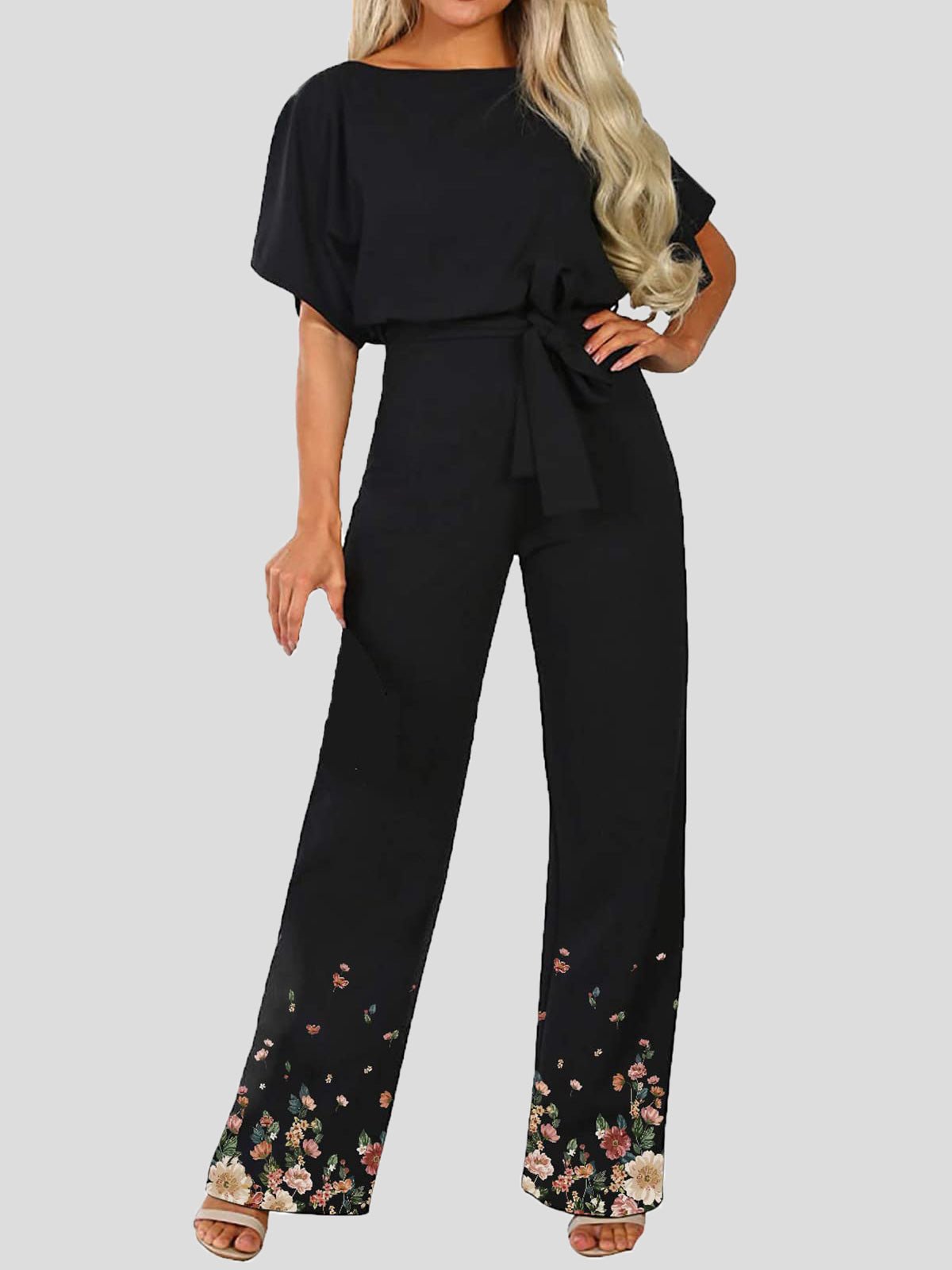 Stilla | Dame Jumpsuits Blomsterprint Kort Ærme Snørebånd Jumpsuit