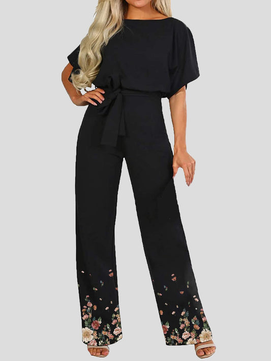 Stilla | Dame Jumpsuits Blomsterprint Kort Ærme Snørebånd Jumpsuit