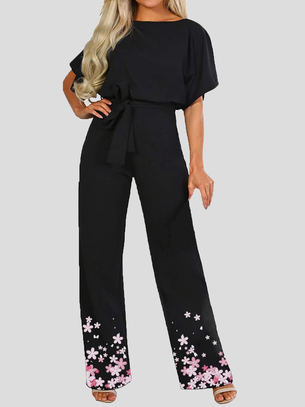 Stilla | Dame Jumpsuits Blomsterprint Kort Ærme Snørebånd Jumpsuit