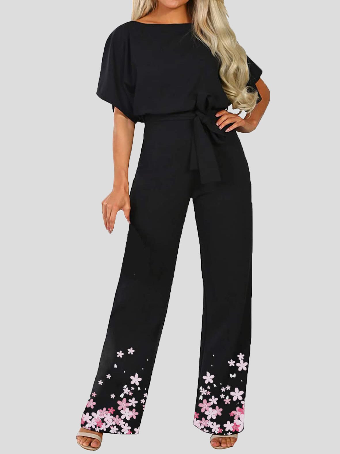 Stilla | Dame Jumpsuits Blomsterprint Kort Ærme Snørebånd Jumpsuit