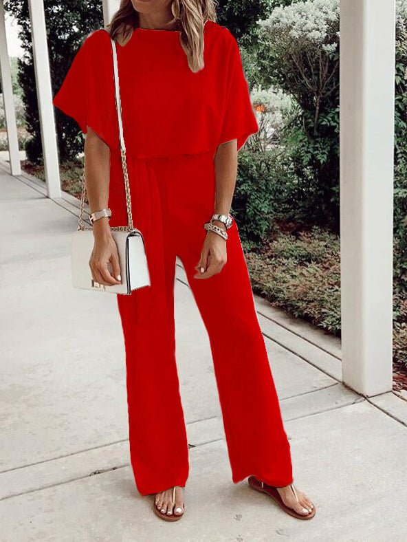 Stilla | Kvinders Jumpsuits Løse Korte Ærmer Snøre Jumpsuit