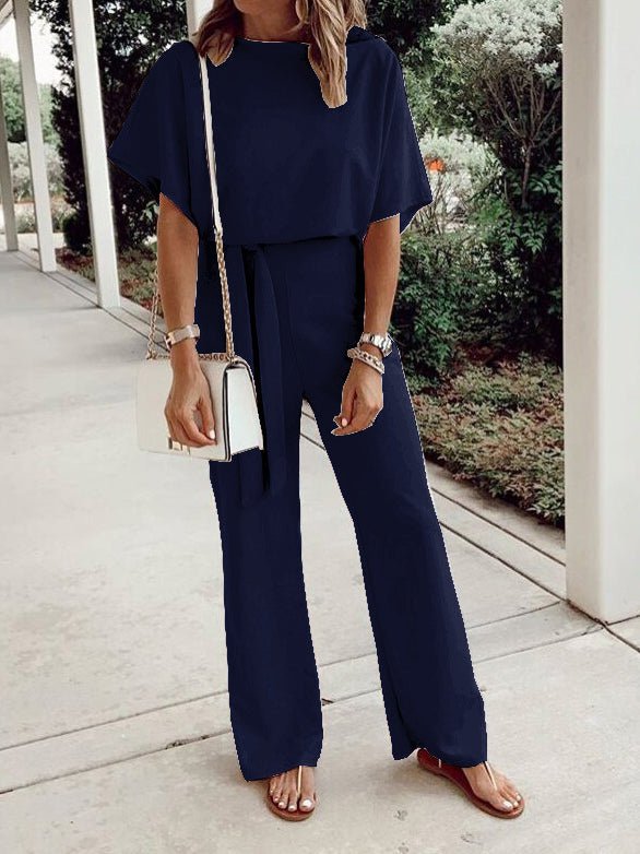 Stilla | Kvinders Jumpsuits Løse Korte Ærmer Snøre Jumpsuit