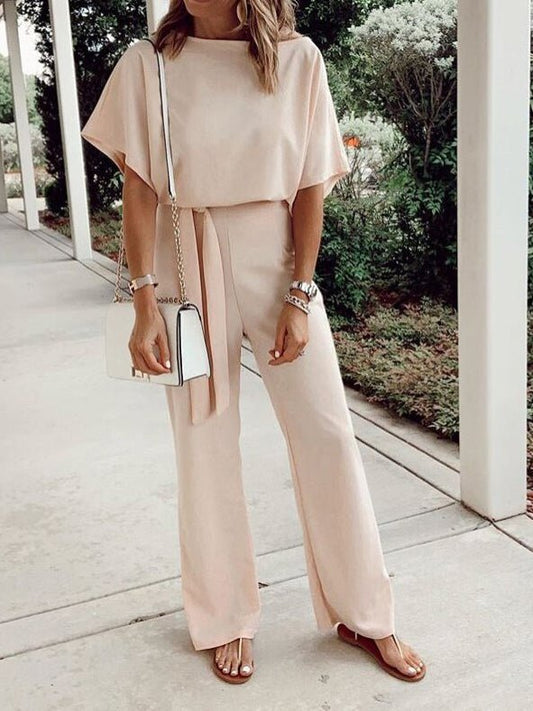 Stilla | Kvinders Jumpsuits Løse Korte Ærmer Snøre Jumpsuit