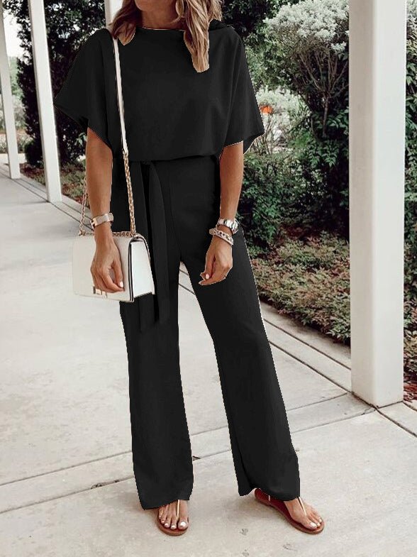 Stilla | Kvinders Jumpsuits Løse Korte Ærmer Snøre Jumpsuit