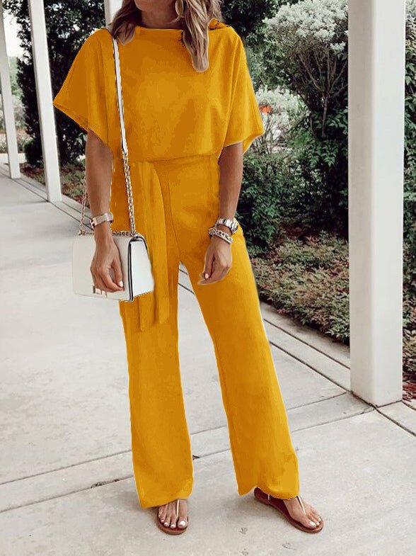 Stilla | Kvinders Jumpsuits Løse Korte Ærmer Snøre Jumpsuit