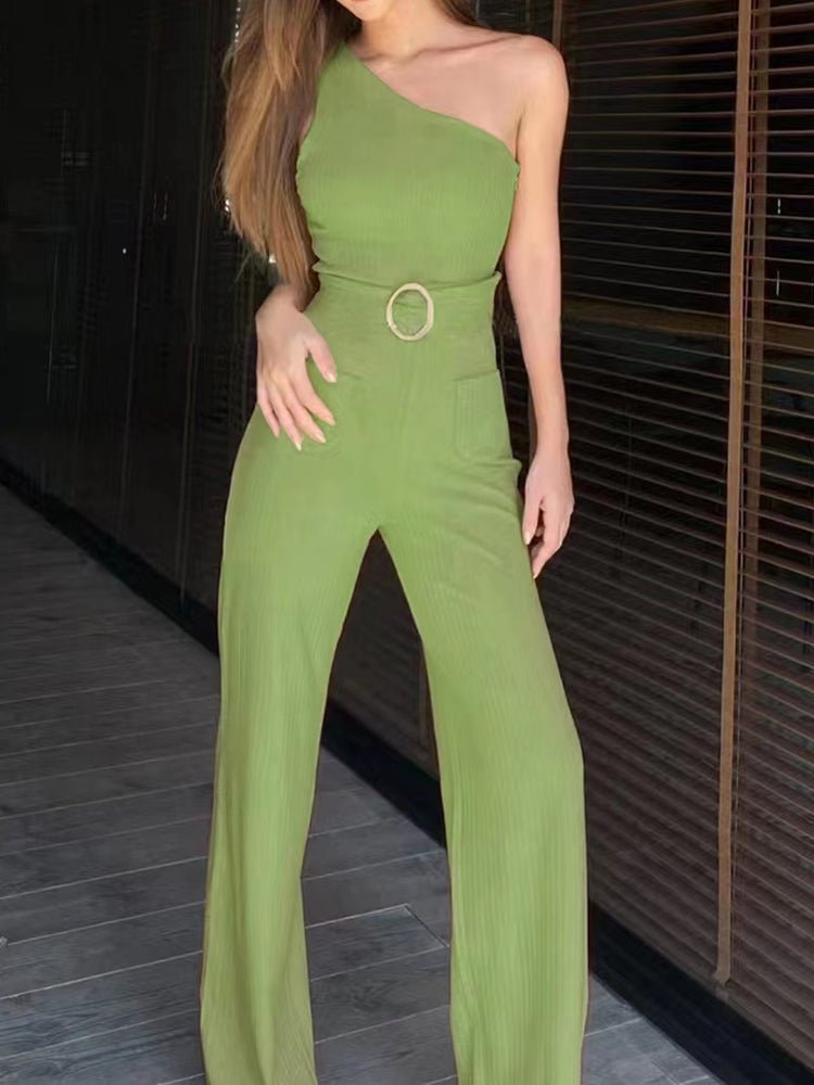 Stilla | Kvinders Jumpsuits En Skulderstrop Bælte Bred Ben Bukser Jumpsuit