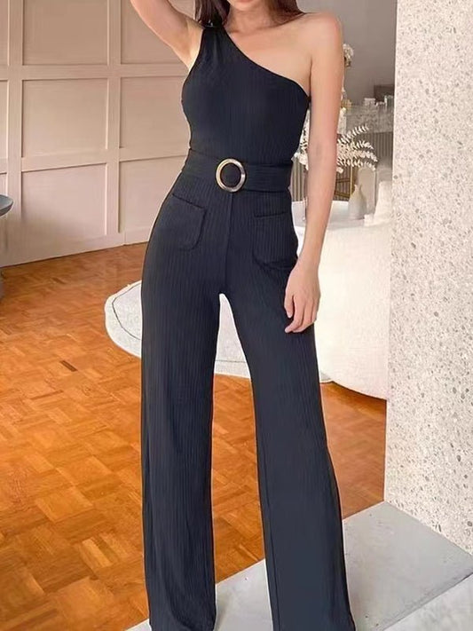 Stilla | Kvinders Jumpsuits En Skulderstrop Bælte Bred Ben Bukser Jumpsuit