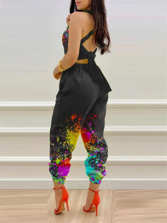 Stilla | Kvinders Jumpsuits Printet Sling Bar Ryg Jumpsuit