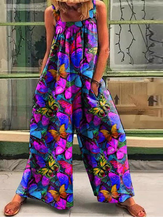 Stilla | Kvinders Jumpsuits Trykt Slynge Lomme Bred Ben Jumpsuit