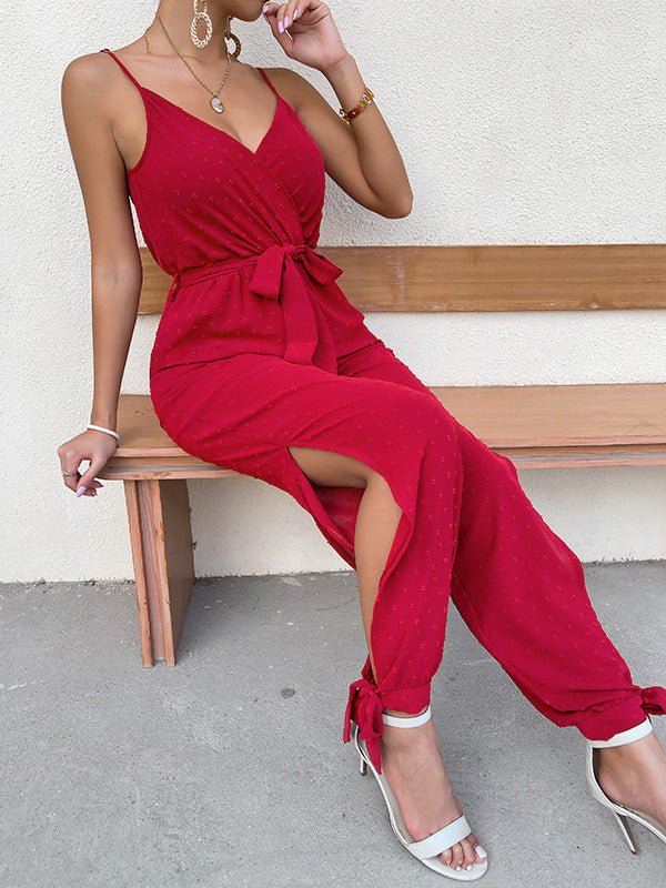 Stilla | Kvindernes Jumpsuits Sling V-hals Binde Slids Ærmeløs Jumpsuit