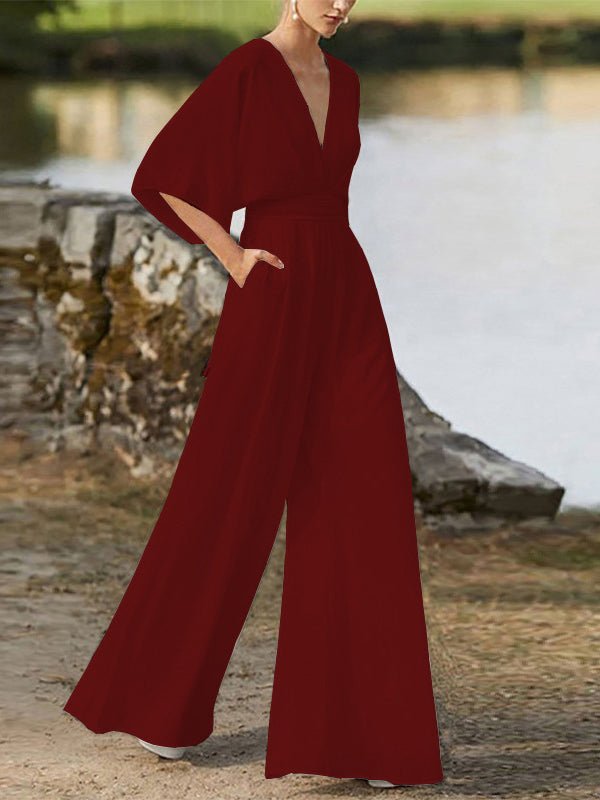 Stilla | Dame Jumpsuits V-hals Høj Talje Bred Ben Jumpsuit