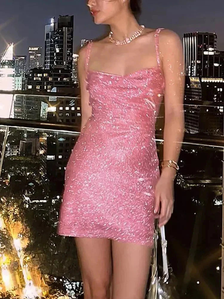Stilla | Kvinders Snøre Op Bodycon Pailletter Mode Designer Kjoler (kort)