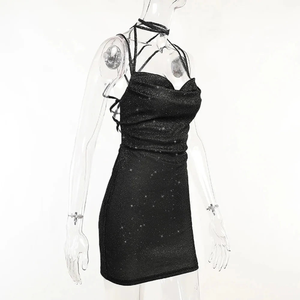 Stilla | Kvinders Snøre Op Bodycon Pailletter Mode Designer Kjoler (kort)