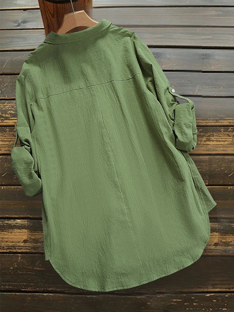 Stilla | Kvinders Revers Knap Bluse Mode Designer 5xl Skjorter Langærmede Toppe (plus Størrelse)
