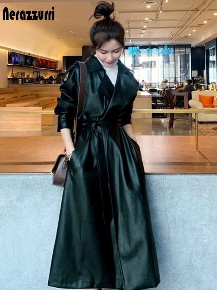Stilla | Kvinders Nerazzurri Designer Læder 2 7xl Trench Coats (plus Størrelse)