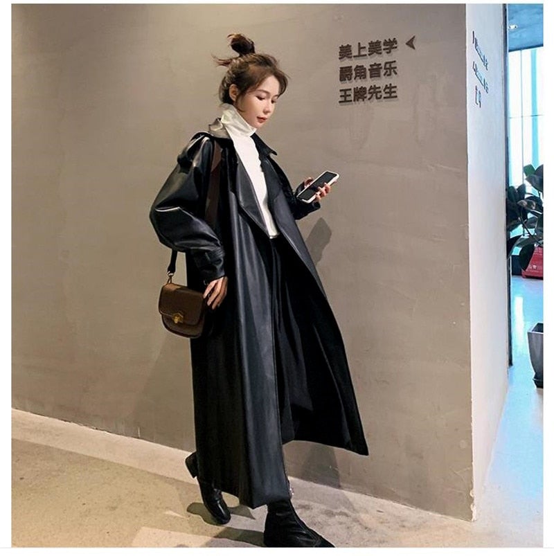 Stilla | Kvinders Nerazzurri Designer Læder 2 7xl Trench Coats (plus Størrelse)