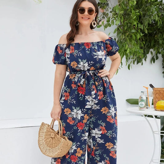 Stilla | Kvinders Off Shoulder Blomster Fashion Designer 2 8xl Jumpsuits (plus Størrelse)
