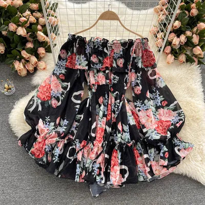 Stilla | Kvinders Off Shoulder Rompers Fashion Designer Blomster Jumpsuits