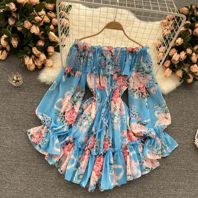 Stilla | Kvinders Off Shoulder Rompers Fashion Designer Blomster Jumpsuits