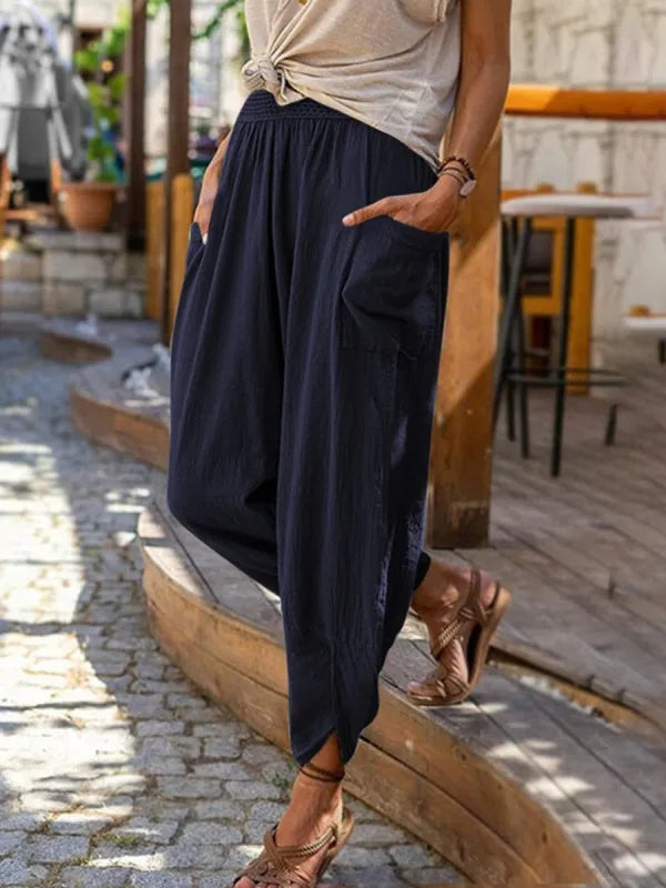 Stilla | Kvinders Pantaloner Snøre Løse Mode Designer Linned Bukser