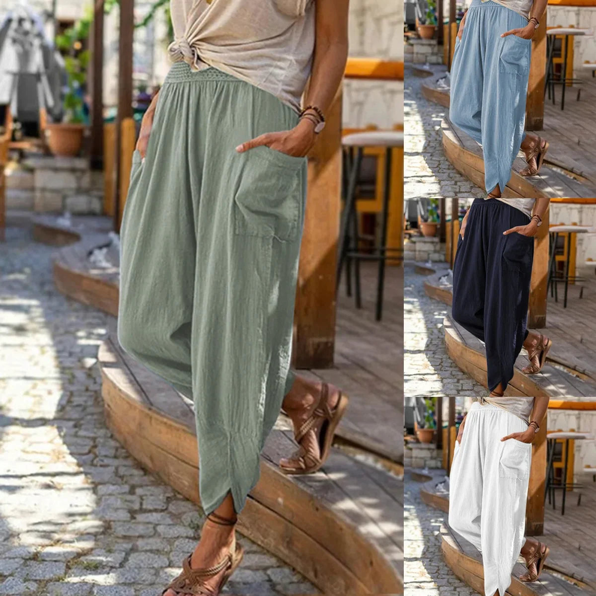 Stilla | Kvinders Pantaloner Snøre Løse Mode Designer Linned Bukser