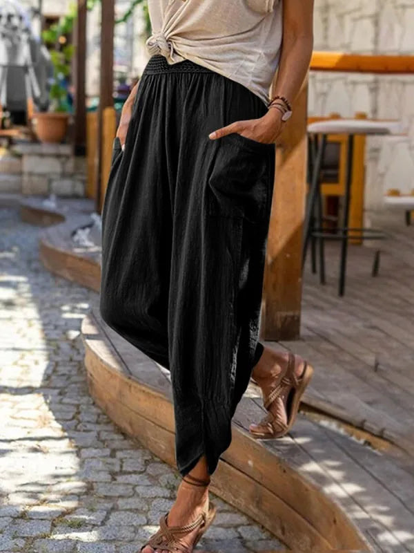 Stilla | Kvinders Pantaloner Snøre Løse Mode Designer Linned Bukser