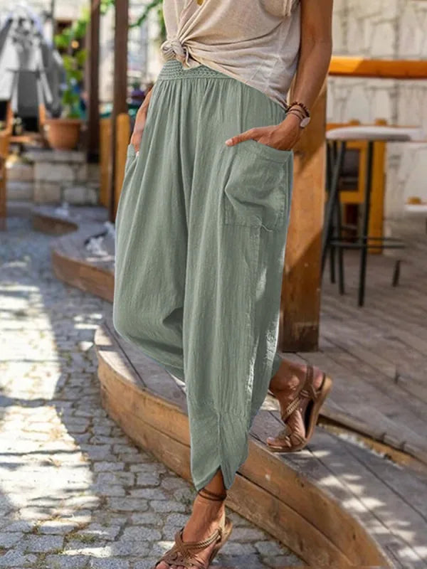 Stilla | Kvinders Pantaloner Snøre Løse Mode Designer Linned Bukser