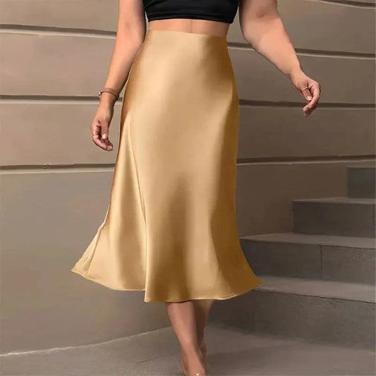 Stilla | Kvinders Blyant Ruched Satin Mode Designer Nederdele (midi)