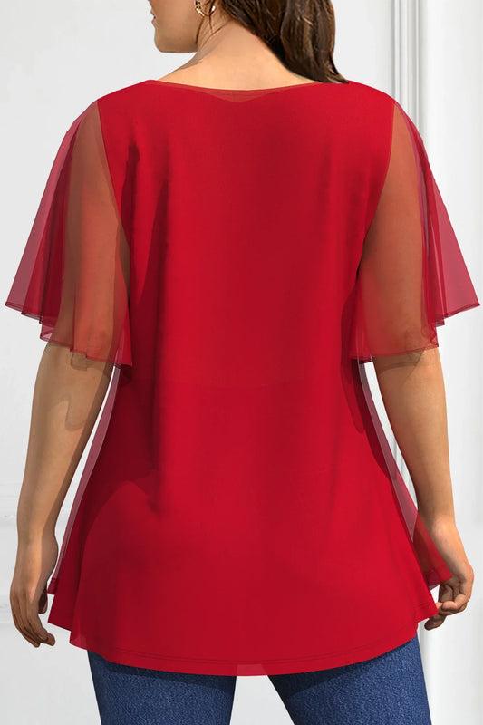 Stilla | Kvindernes Ruffle 2 5xl Chiffon Toppe Mode Designer T-Shirts (plus Størrelse)