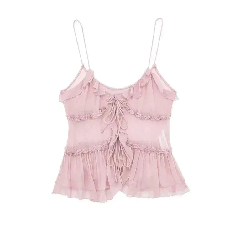 Stilla | Kvinders Rynket Sløjfeknyttet Crop Tops Mode Designer Toppe