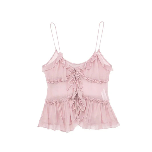 Stilla | Kvinders Rynket Sløjfeknyttet Crop Tops Mode Designer Toppe