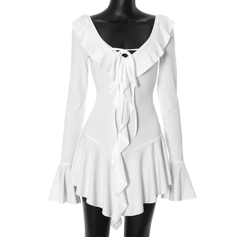 Stilla | Kvinders Rynkede Snøre Mode Designer Flare Mini Kjoler (kort)