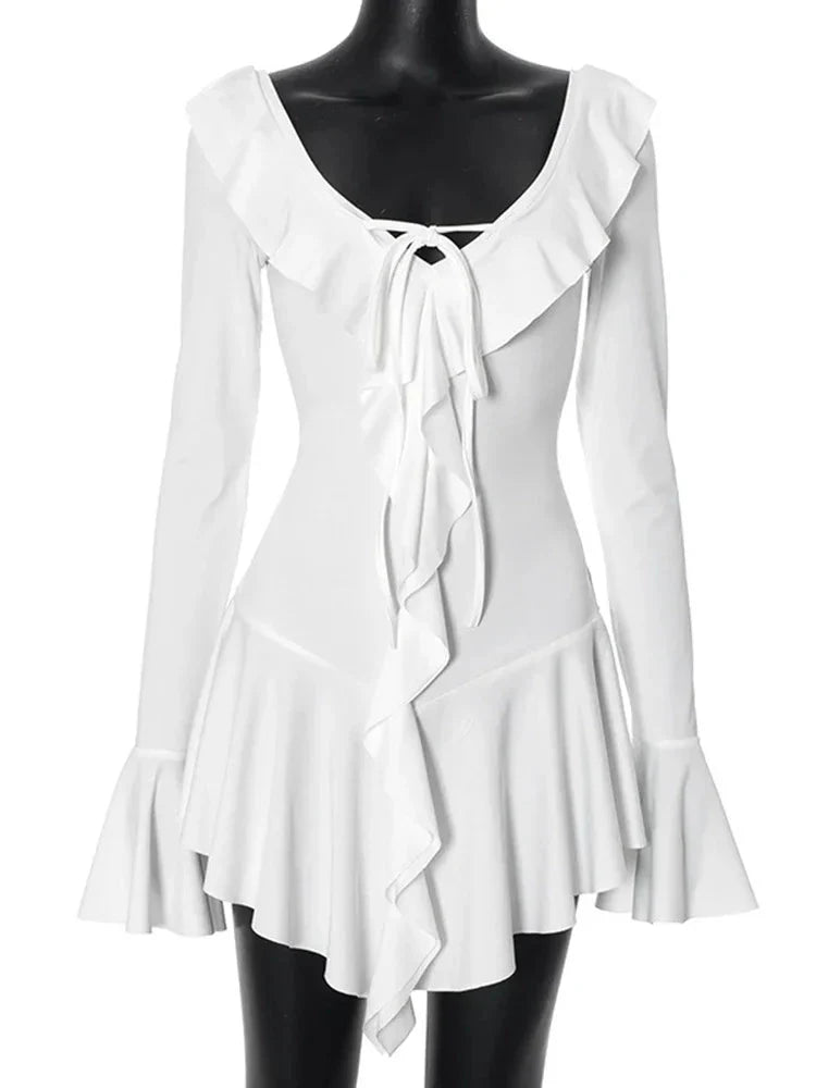 Stilla | Kvinders Rynkede Snøre Mode Designer Flare Mini Kjoler (kort)