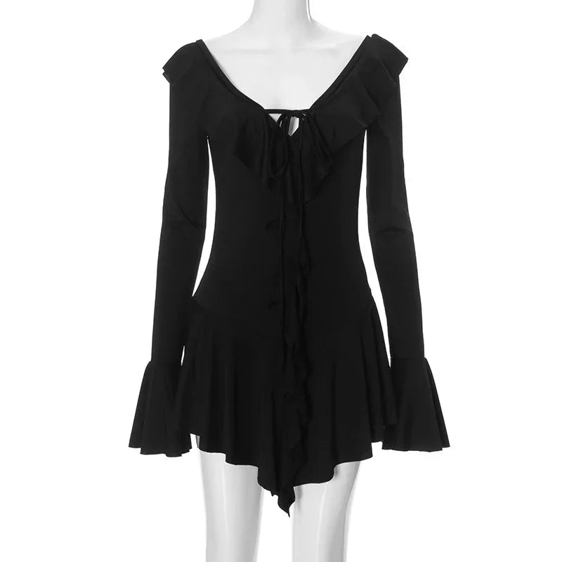 Stilla | Kvinders Rynkede Snøre Mode Designer Flare Mini Kjoler (kort)