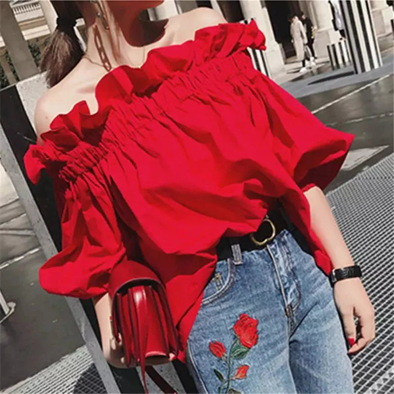 Stilla | Kvinders Ruffled Fashion Designer Puffede Ærmer Toppe T-Shirts