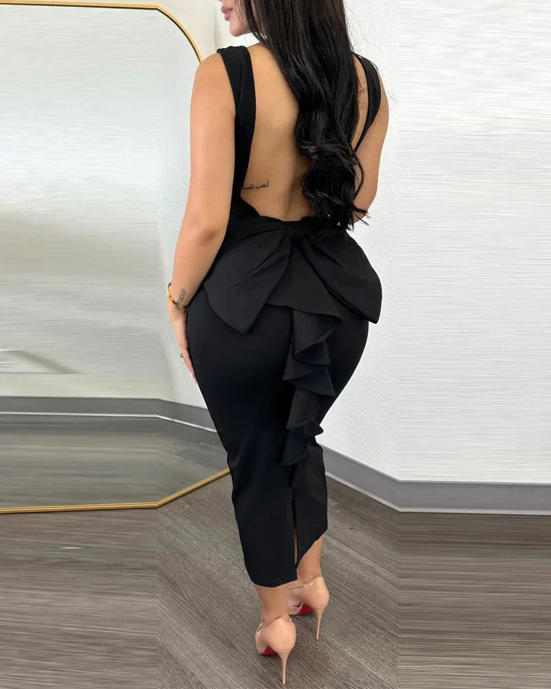 Stilla | Kvinders Ruffled Trim Fashion Designer Bow Backless Kjoler (midi)