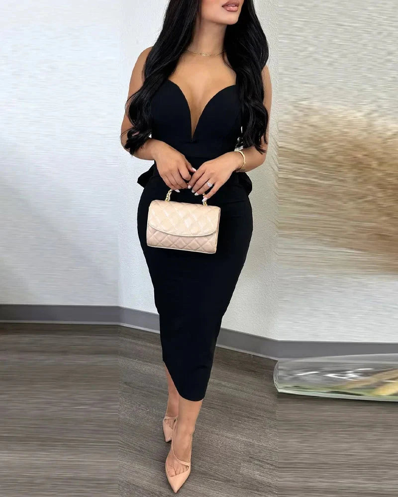 Stilla | Kvinders Ruffled Trim Fashion Designer Bow Backless Kjoler (midi)