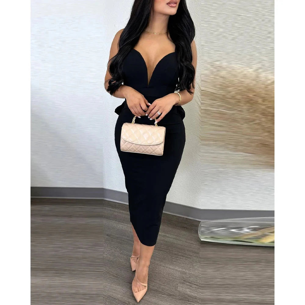 Stilla | Kvinders Ruffled Trim Fashion Designer Bow Backless Kjoler (midi)