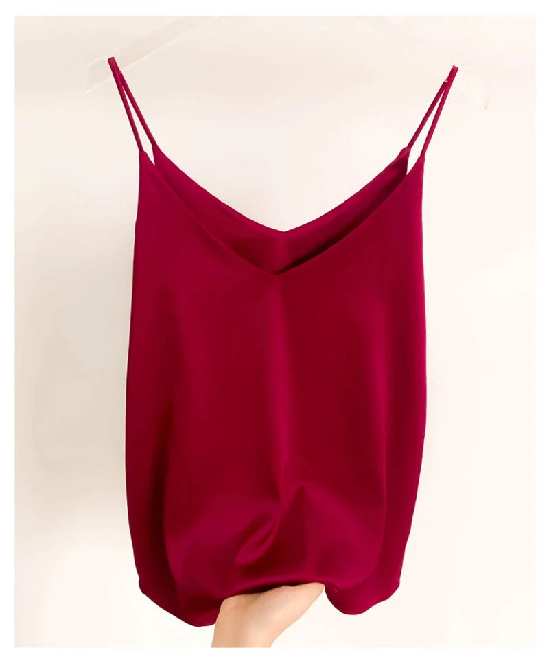 Stilla | Kvindernes Satin Spaghetti Strap Fashion Designer Halterneck Toppe Singlets