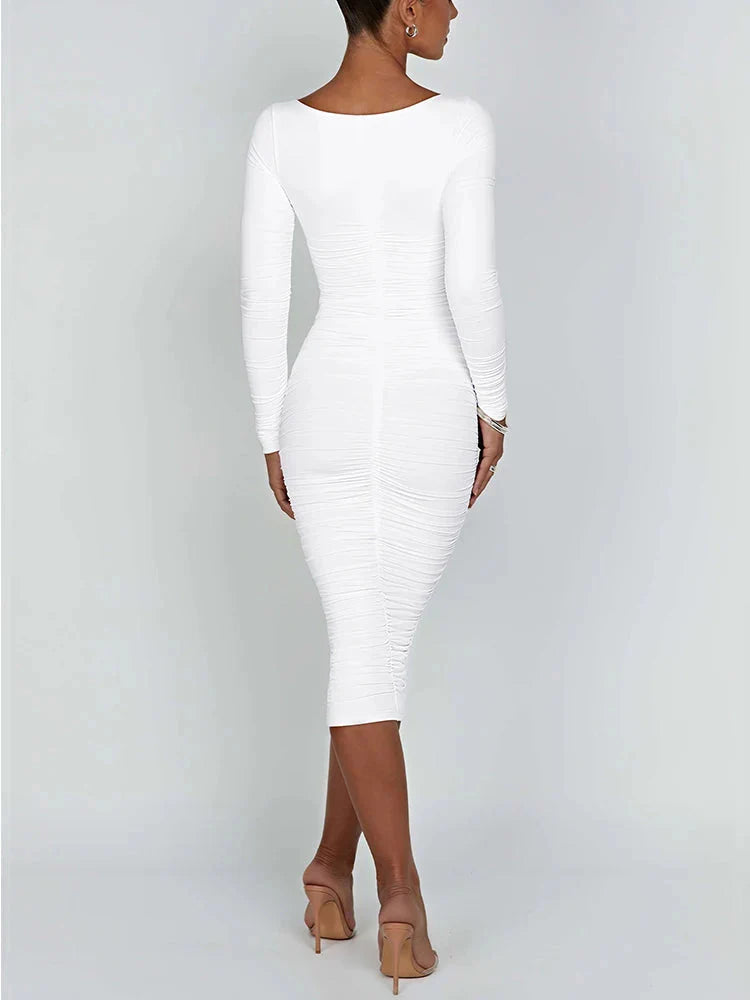 Stilla | Kvindernes Ensfarvede Bodycon Kjoler Med Firkantet Halsudskæring Fra Modedesigner (midi)