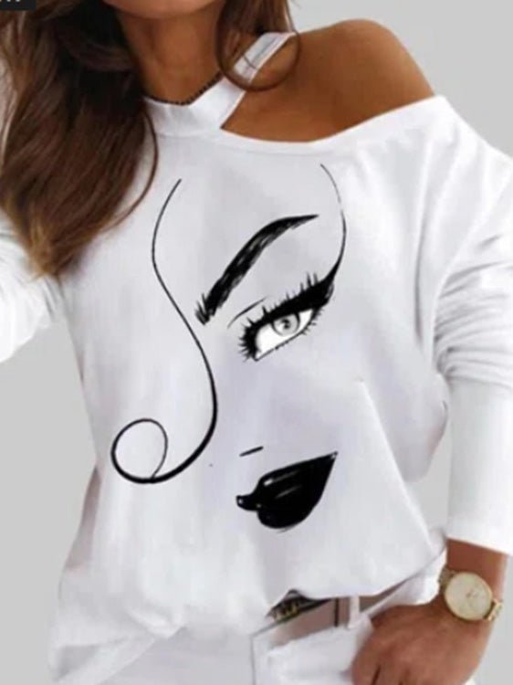 Stilla | Kvinders T-shirts Kunsttryk Halterneck Off Shoulder Langærmet T-shirt