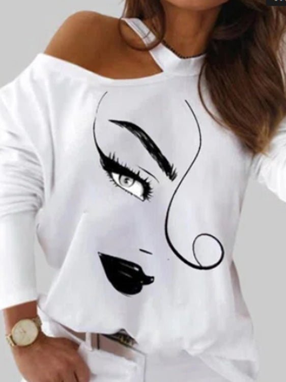 Stilla | Kvinders T-shirts Kunsttryk Halterneck Off Shoulder Langærmet T-shirt