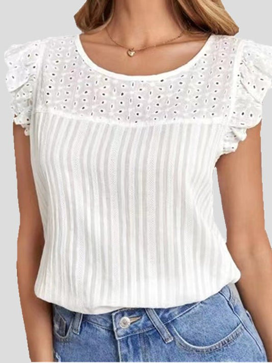 Stilla | Kvinder's T-shirts Cutout Crew Neck Ruffle Slip T-shirt