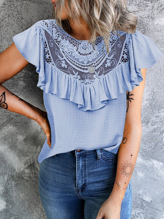 Stilla | Kvinder T-shirts Solid Blonde Sy Rund Hals Ruffle T-shirt