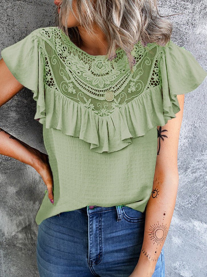 Stilla | Kvinder T-shirts Solid Blonde Sy Rund Hals Ruffle T-shirt