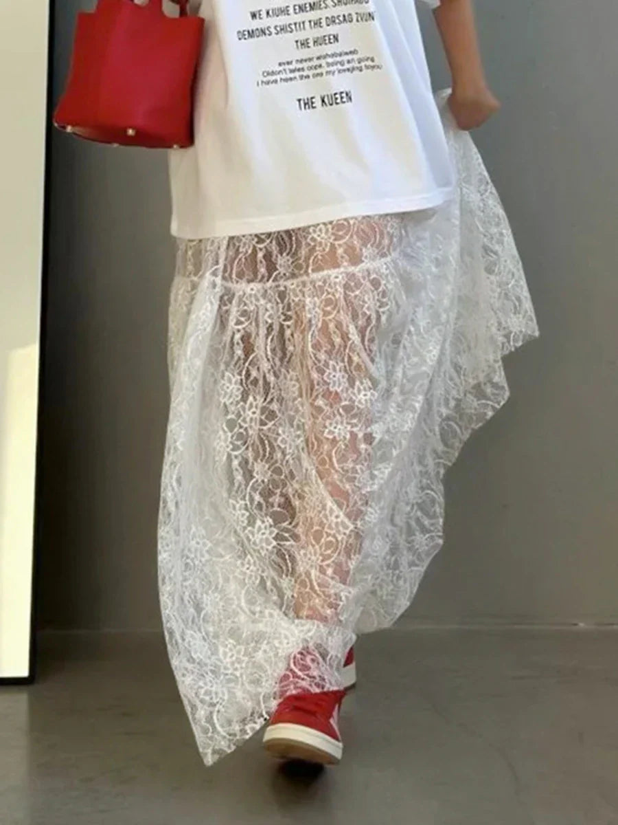 Stilla | Kvindernes Gennemsigtige Blonder Mode Designer A-Line Nederdele (lange)