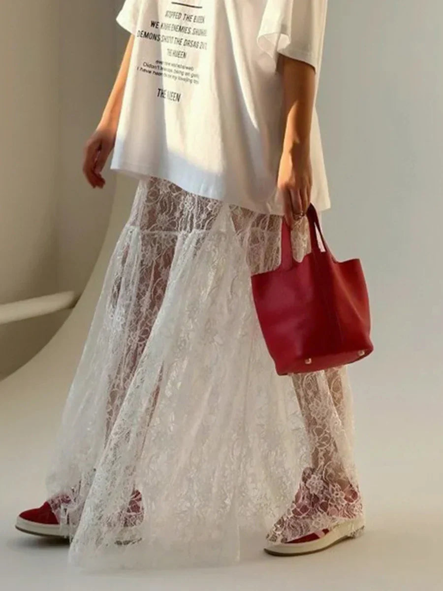 Stilla | Kvindernes Gennemsigtige Blonder Mode Designer A-Line Nederdele (lange)